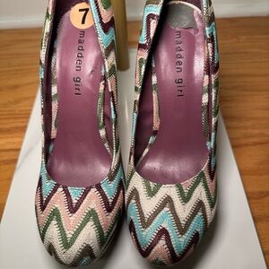Madden Girl Multicolor Zigzag Pumps in Turquoise, Olive, Blush, Brown
